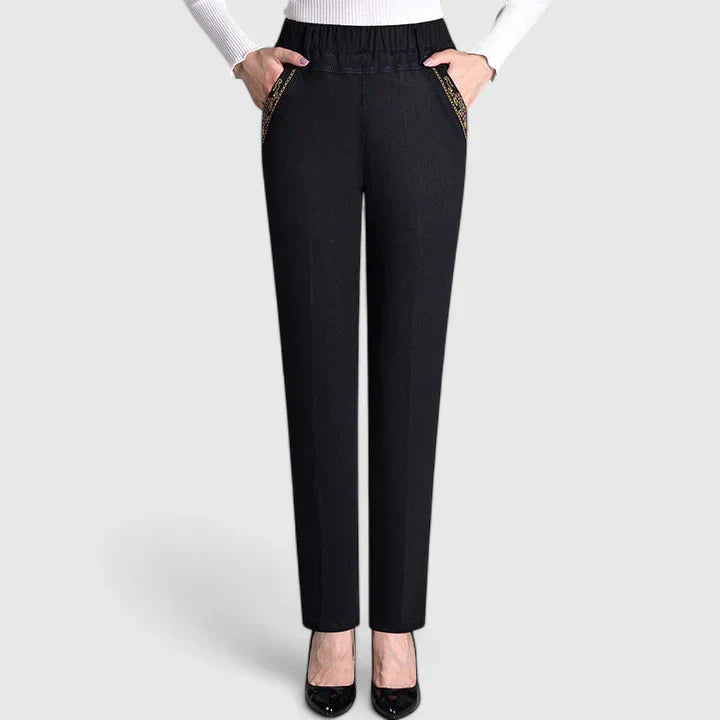 Perla | Elastic Waist Straight Leg Denim Jeans