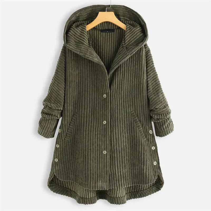 Alexandra | Ribbed Hooded Coat with Buttons