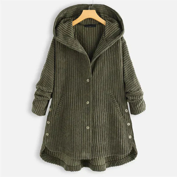 Alexandra | Ribbed Hooded Coat with Buttons