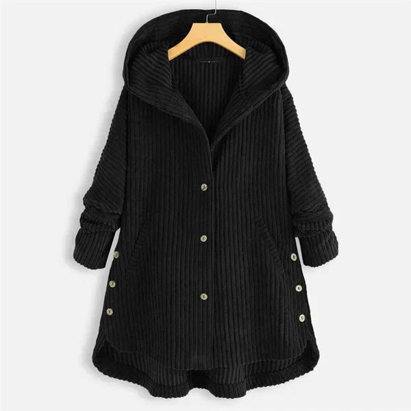 Alexandra | Ribbed Hooded Coat with Buttons