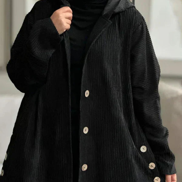 Alexandra | Ribbed Hooded Coat with Buttons