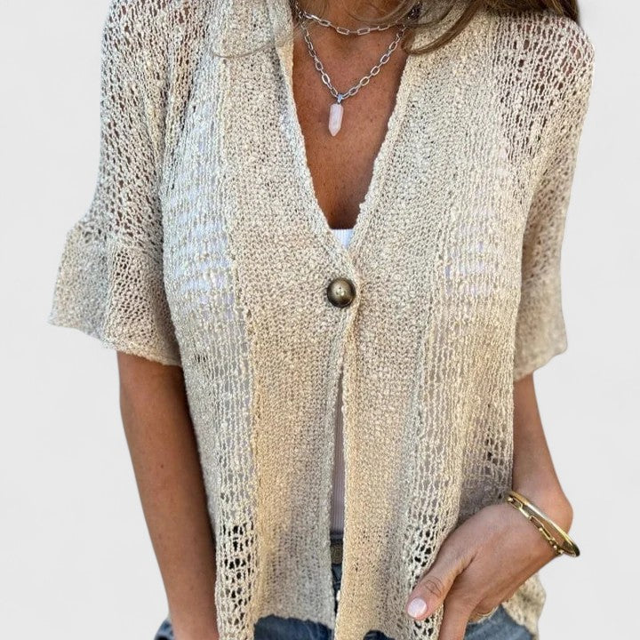 Frankie | Open Knit Button-Up Blouse V-Neck