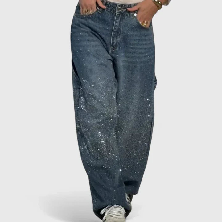 Ester | Crystal Embellished Baggy Jeans Wide Leg