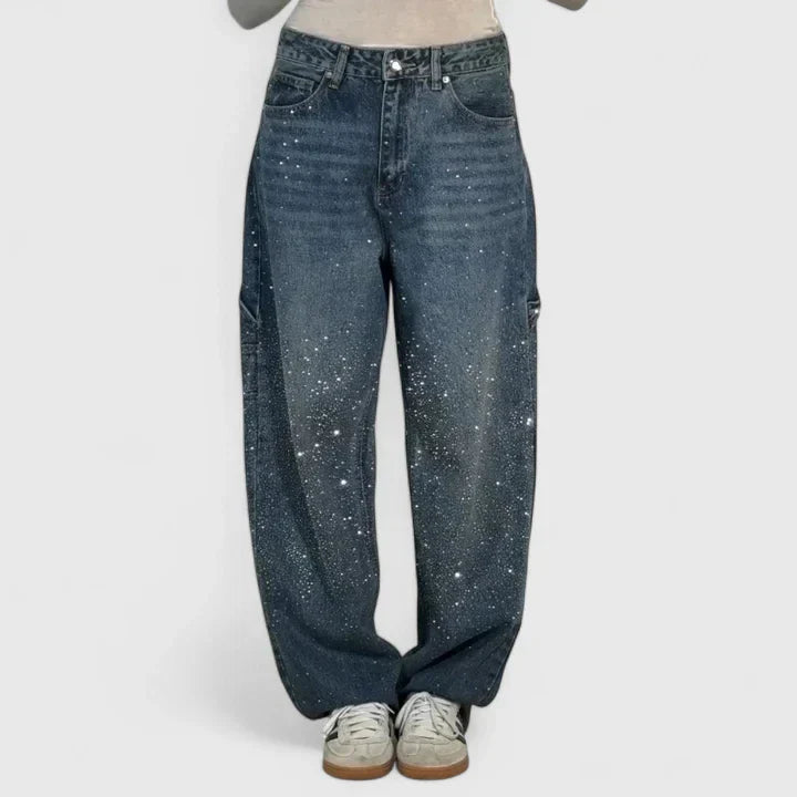 Ester | Crystal Embellished Baggy Jeans Wide Leg