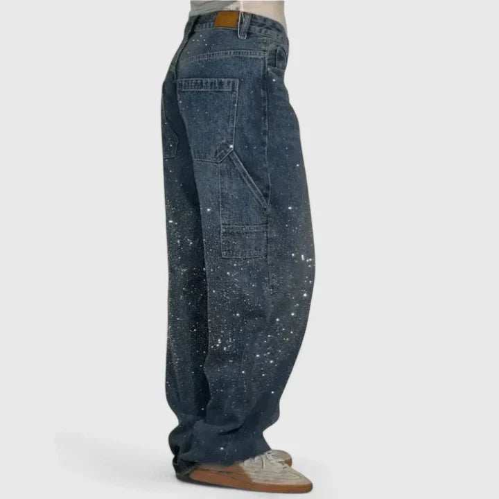 Ester | Crystal Embellished Baggy Jeans Wide Leg