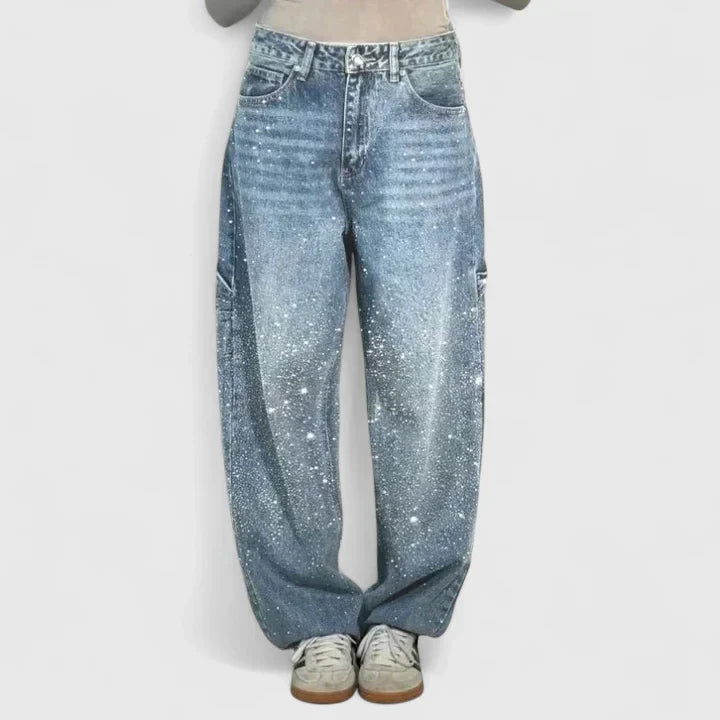 Ester | Crystal Embellished Baggy Jeans Wide Leg