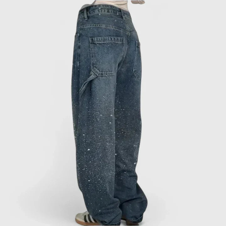 Ester | Crystal Embellished Baggy Jeans Wide Leg