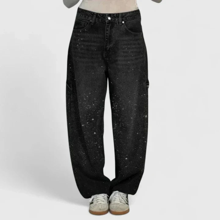 Ester | Crystal Embellished Baggy Jeans Wide Leg