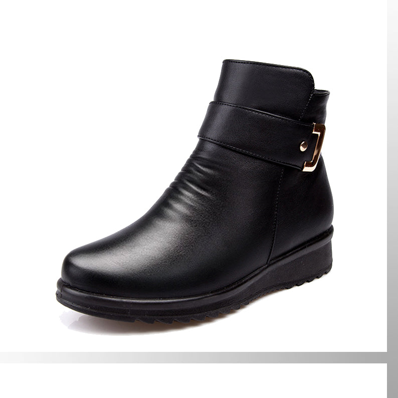 Merida | Black Fleece-Lined Faux Fur Boots with Buckle
