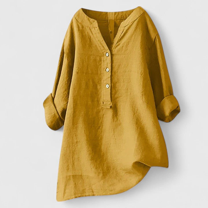 Minnie | Linen Button-Up Tunic Top with Long Sleeves
