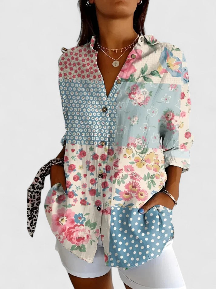 Leila | Patchwork Floral Button-Up Blouse