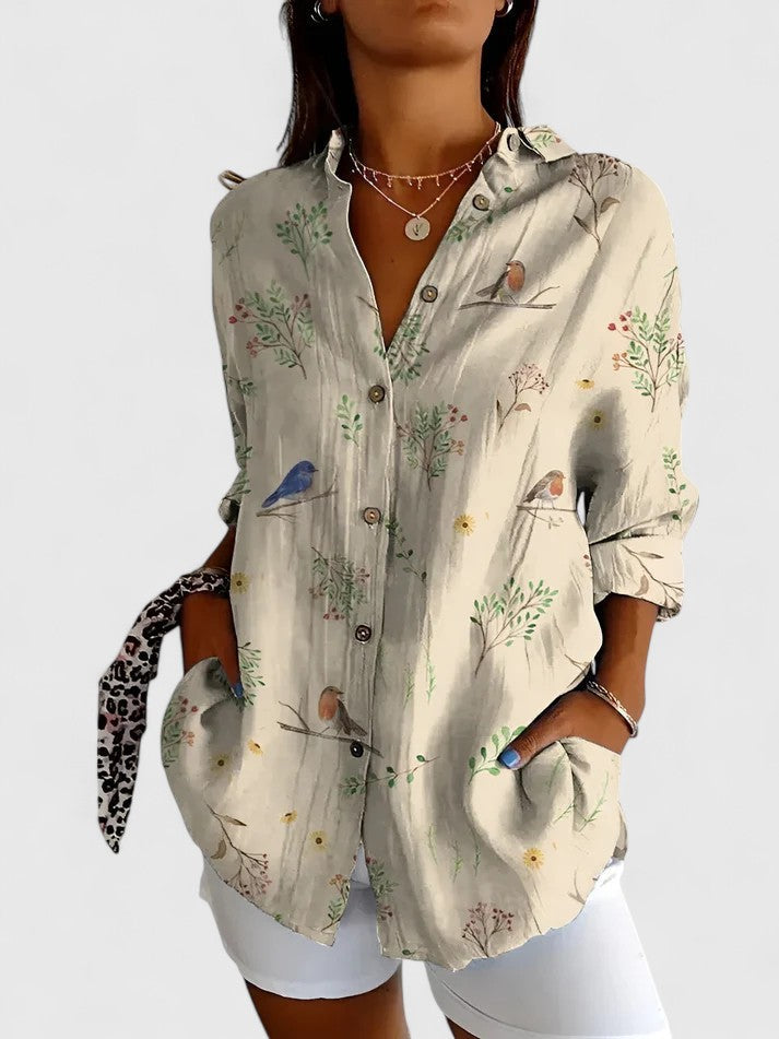 Leila | Patchwork Floral Button-Up Blouse