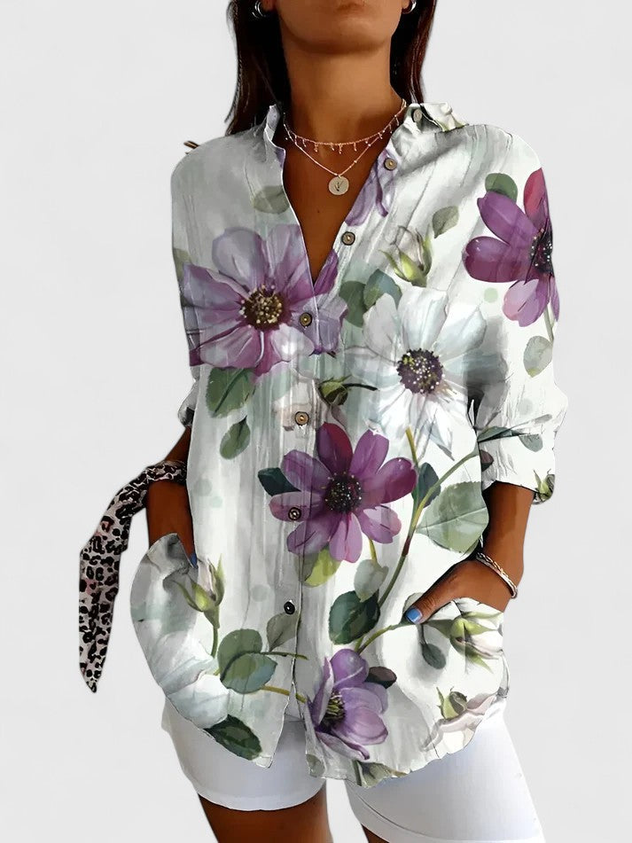 Leila | Patchwork Floral Button-Up Blouse