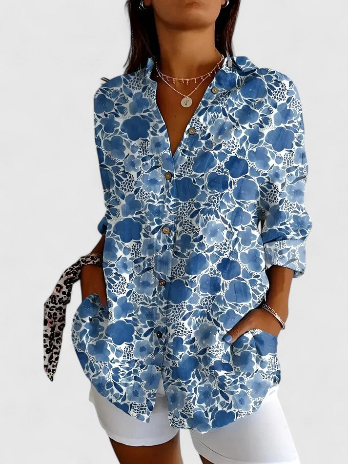 Leila | Patchwork Floral Button-Up Blouse