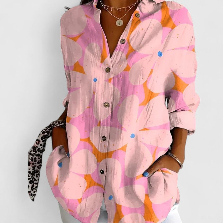 Leila | Patchwork Floral Button-Up Blouse