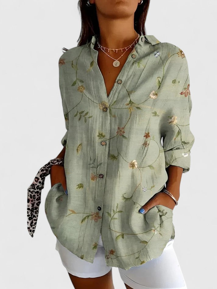 Leila | Patchwork Floral Button-Up Blouse