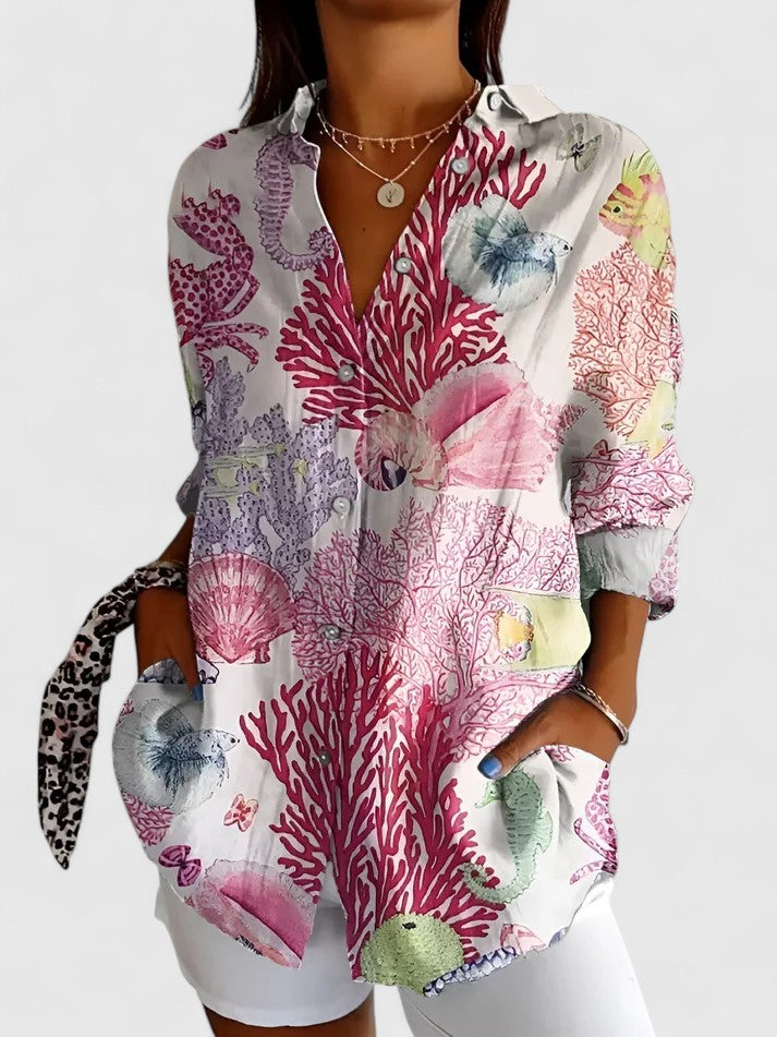 Leila | Patchwork Floral Button-Up Blouse