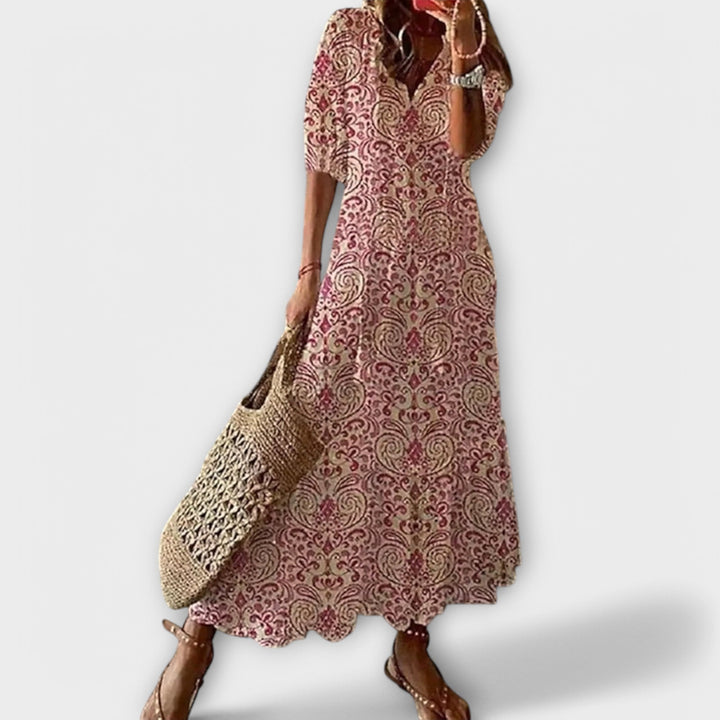 Anouhea | Bohemian Ikat Print Maxi Dress with Tassels