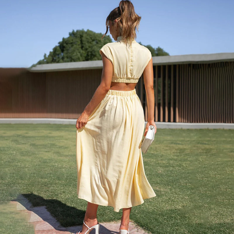 Daleyza | Mock Neck Cutout Midi Dress