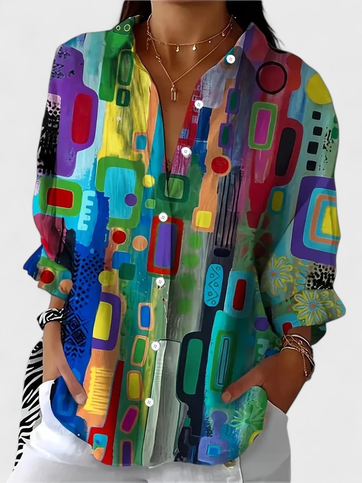 Fernanda | Multicolor Abstract Print Blouse with Long Sleeves