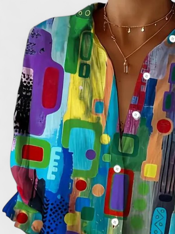 Fernanda | Multicolor Abstract Print Blouse with Long Sleeves