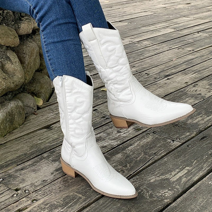 Ruth | Embroidered Cowboy Boots with Block Heel
