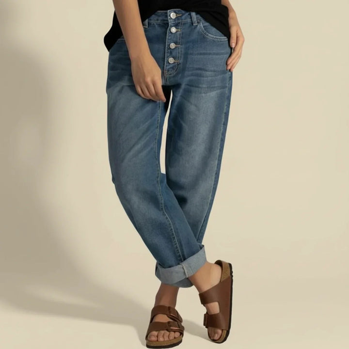 Elsie | Blue High-Waisted Button Fly Baggy Jeans