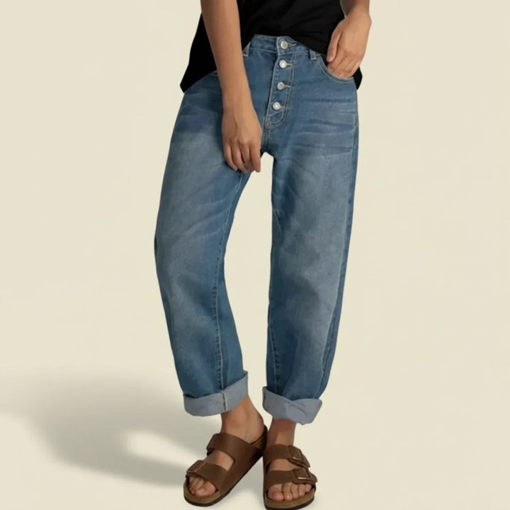 Elsie | Blue High-Waisted Button Fly Baggy Jeans