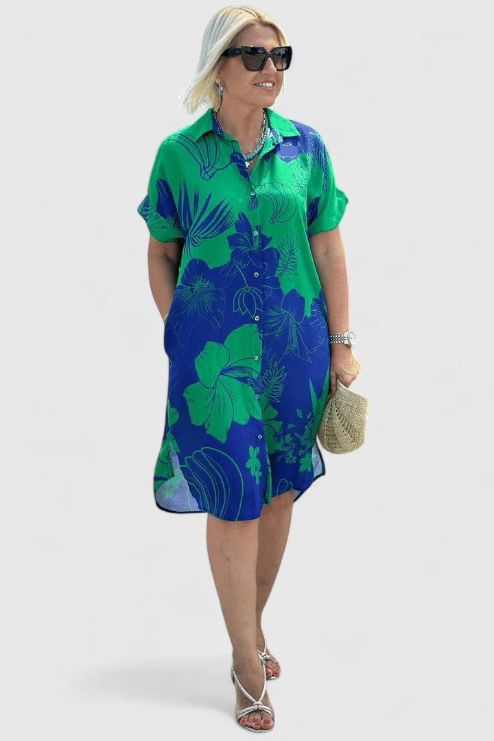 Marisa | Floral Shirt Dress with Short Sleeves