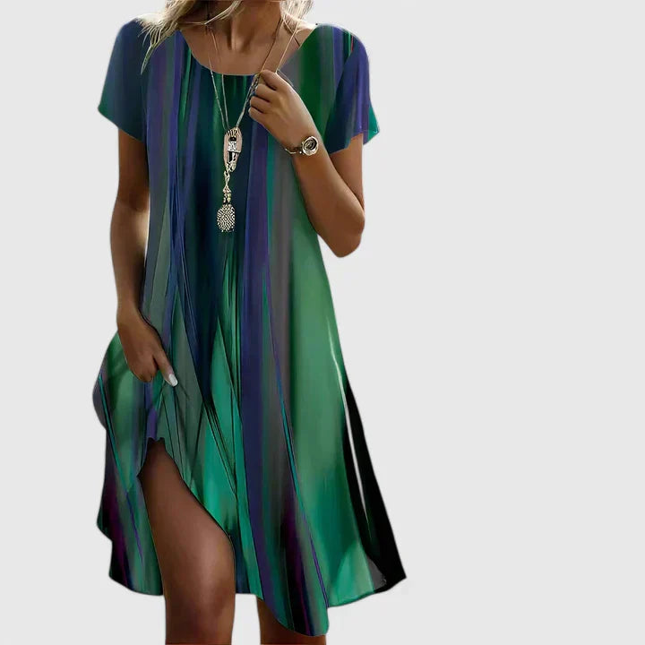 Marlowe-Rose | Green Striped Empire Waist Dress